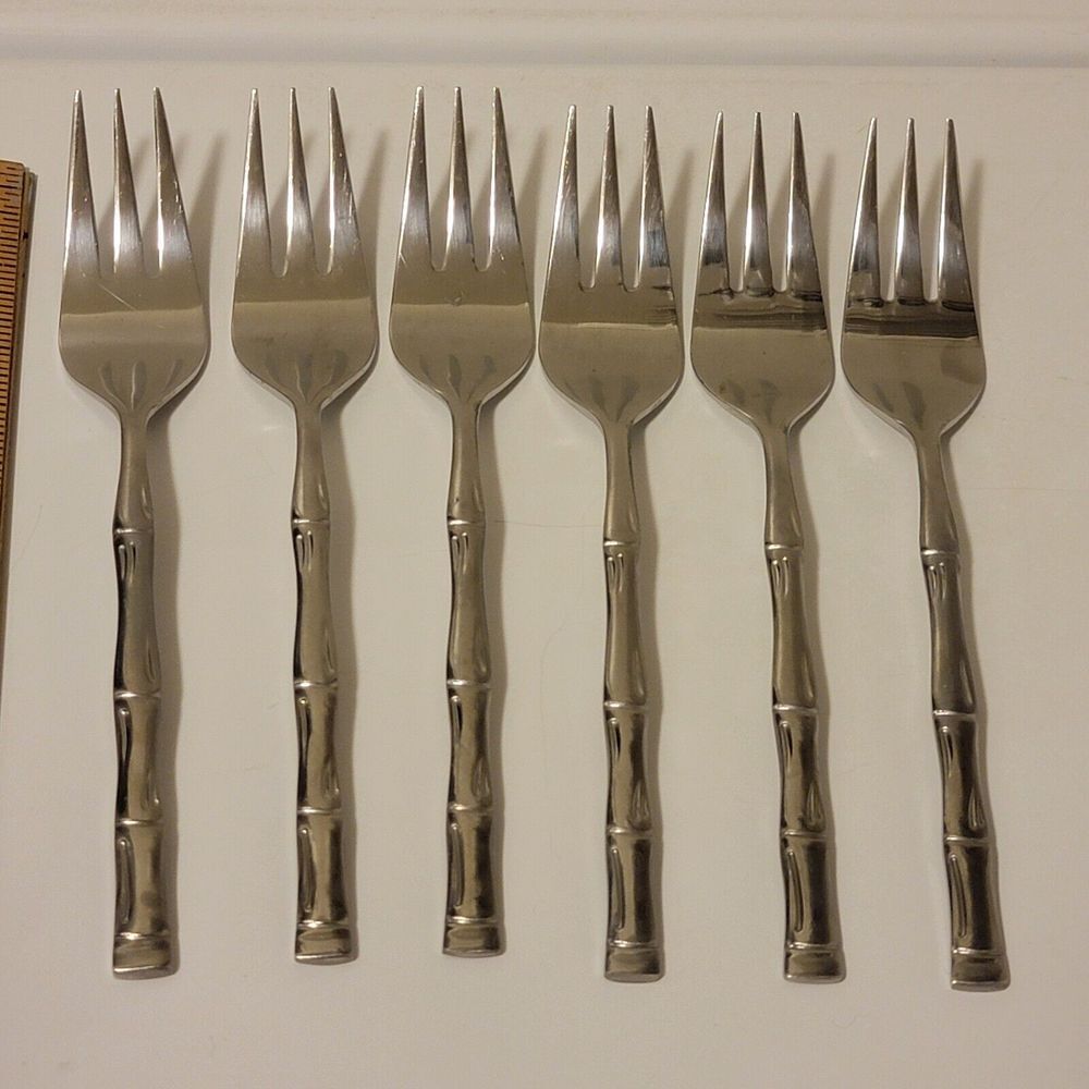 EXOTIC BAMBOO Set of‎ 6 Salad Forks 6 1/2" Stainless Korea Flatware